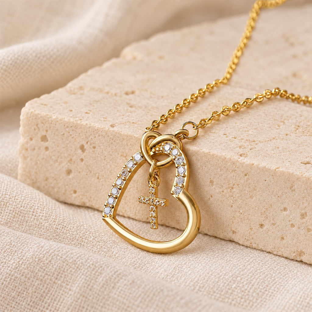 Intertwined Heart Cross Necklace with Card