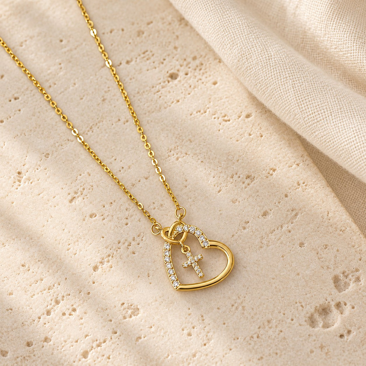 Intertwined Heart Cross Necklace with Card