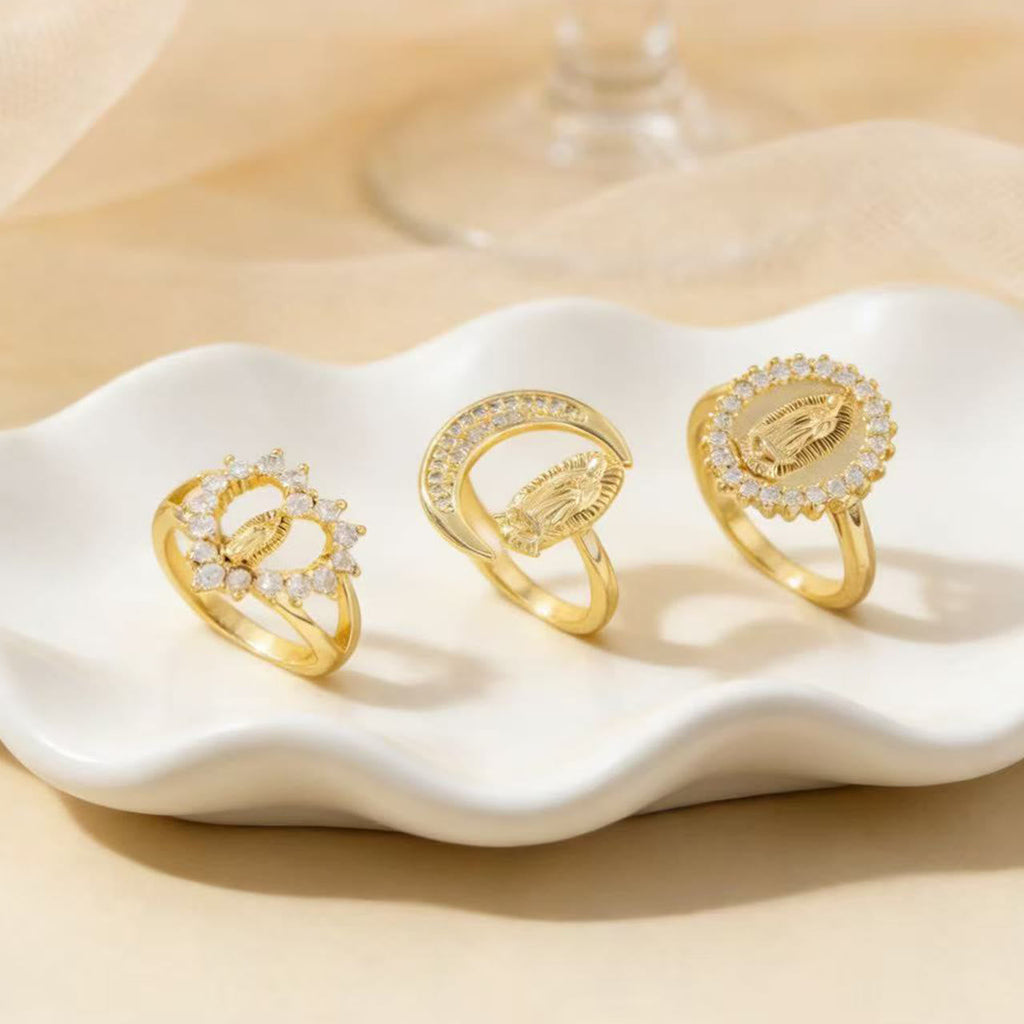 Anillo de la Virgen Estilo Corazón/Luna/Óvalo: Devoción Sagrada y Gracia Radiante