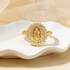 Anillo de la Virgen Estilo Corazón/Luna/Óvalo: Devoción Sagrada y Gracia Radiante