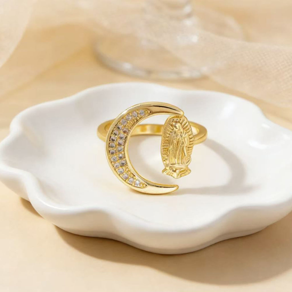 Anillo de la Virgen Estilo Corazón/Luna/Óvalo: Devoción Sagrada y Gracia Radiante