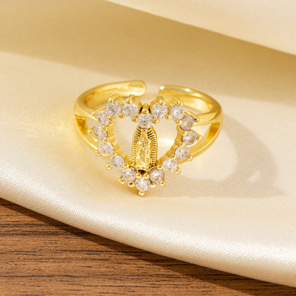 Anillo de la Virgen Estilo Corazón/Luna/Óvalo: Devoción Sagrada y Gracia Radiante