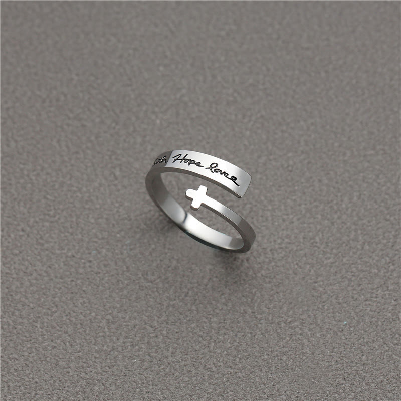 Anillo Abierto de Cruz Fe, Esperanza y Amor: Gracia Divina y Símbolo Eterno