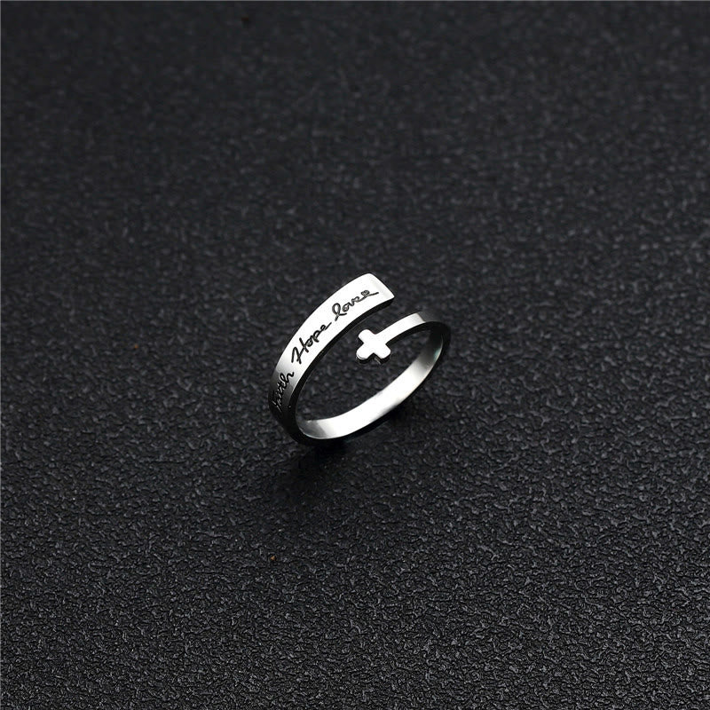 Anillo Abierto de Cruz Fe, Esperanza y Amor: Gracia Divina y Símbolo Eterno