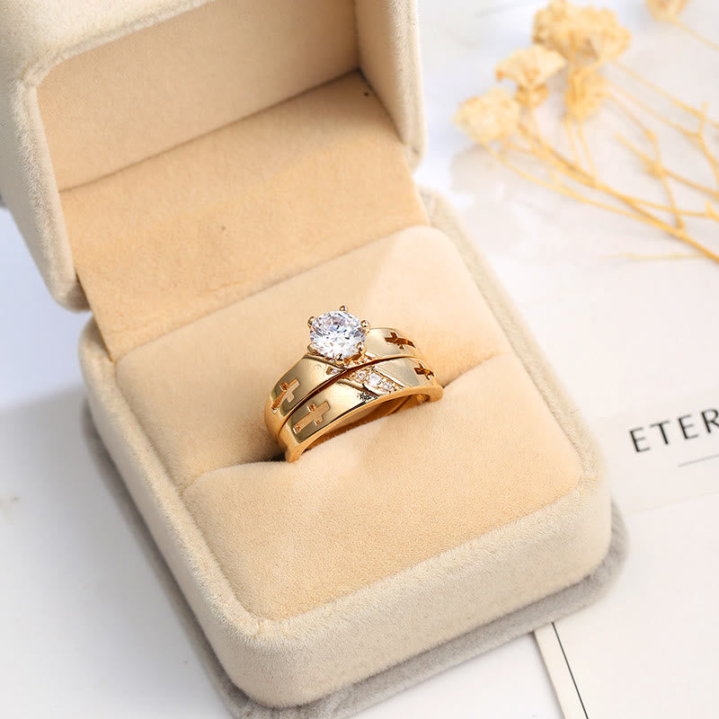 Set de Anillos de Banda de Cruz Apilables: Símbolo Eterno de Fe y Luz Eterna