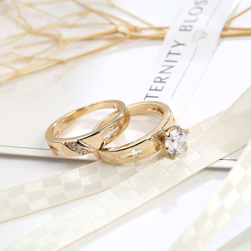 Set de Anillos de Banda de Cruz Apilables: Símbolo Eterno de Fe y Luz Eterna
