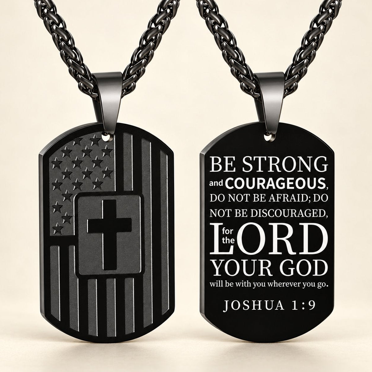American Flag & Cross Double-Sided Scripture Necklace