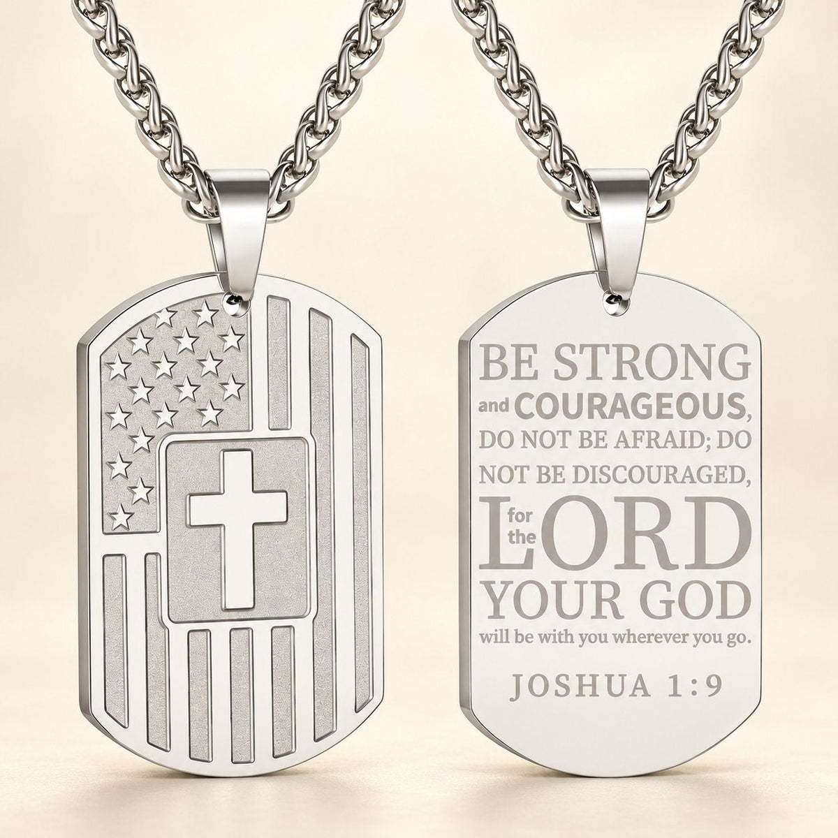 American Flag & Cross Double-Sided Scripture Necklace