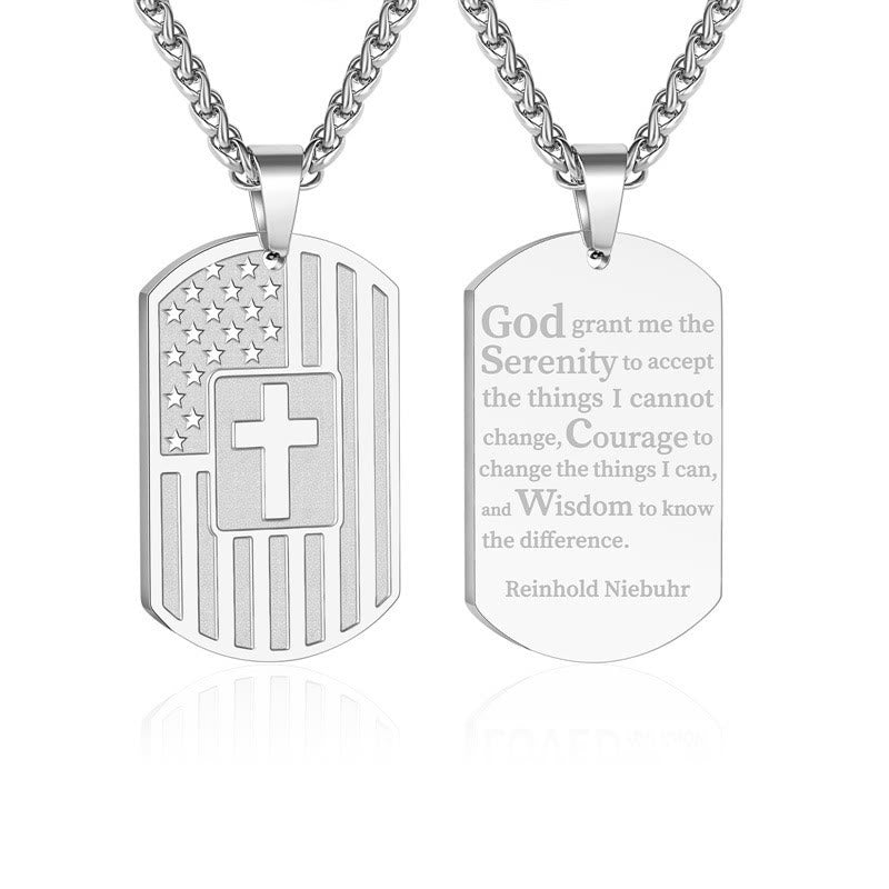 Collar de Escritura a Doble Cara con Bandera y Cruz: Símbolo de Fuerza y Valor Sagrados