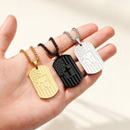 American Flag & Cross Double-Sided Scripture Necklace