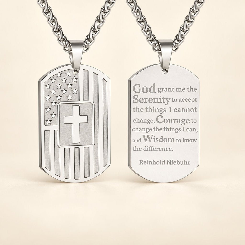 American Flag & Cross Double-Sided Scripture Necklace