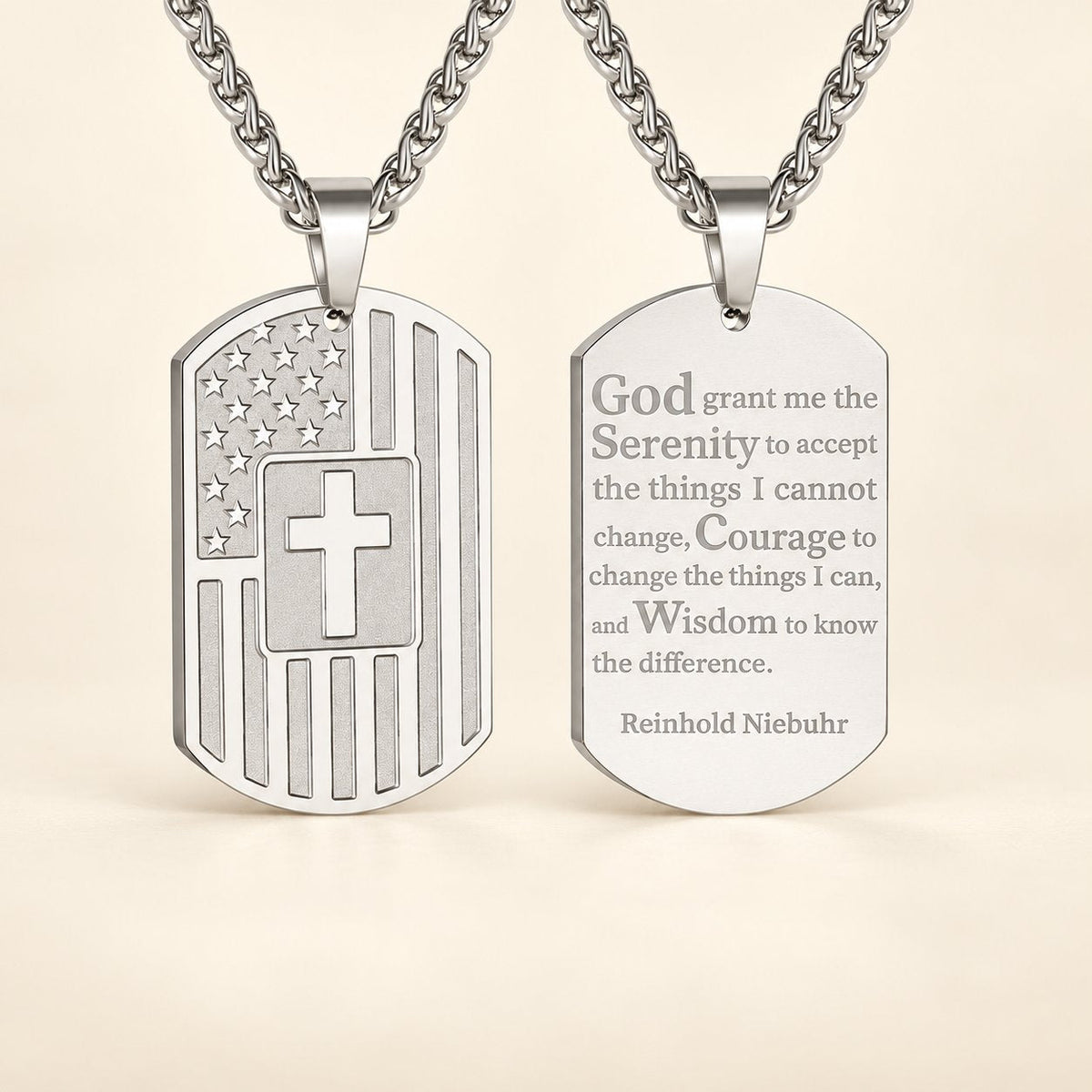 American Flag & Cross Double-Sided Scripture Necklace
