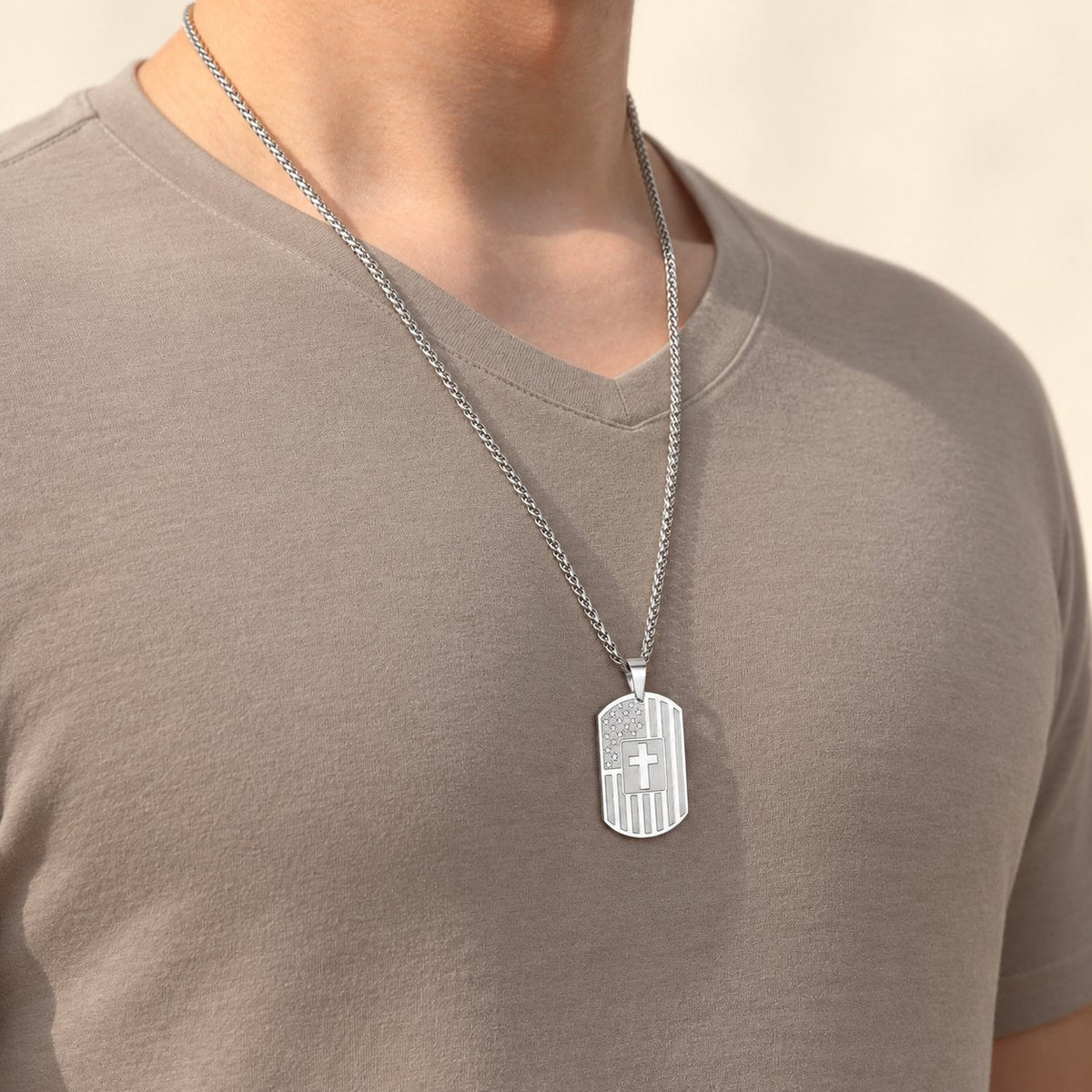American Flag & Cross Double-Sided Scripture Necklace