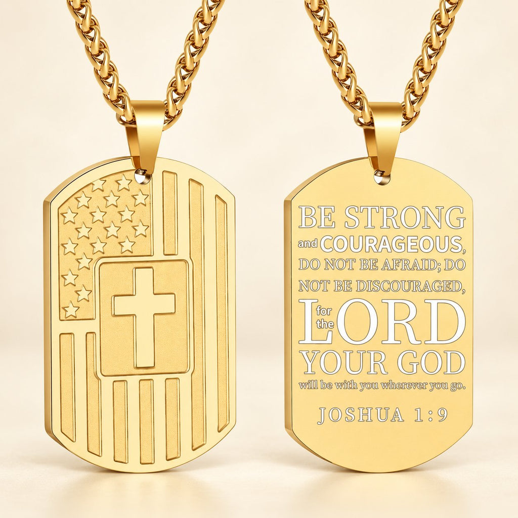 American Flag & Cross Double-Sided Scripture Necklace