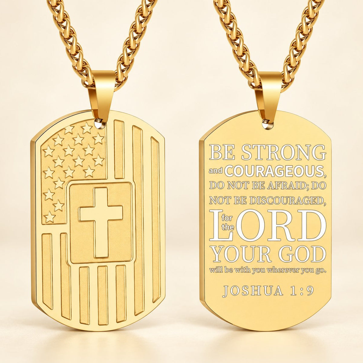 American Flag & Cross Double-Sided Scripture Necklace