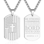 Collar de Escritura a Doble Cara con Bandera y Cruz: Símbolo de Fuerza y Valor Sagrados