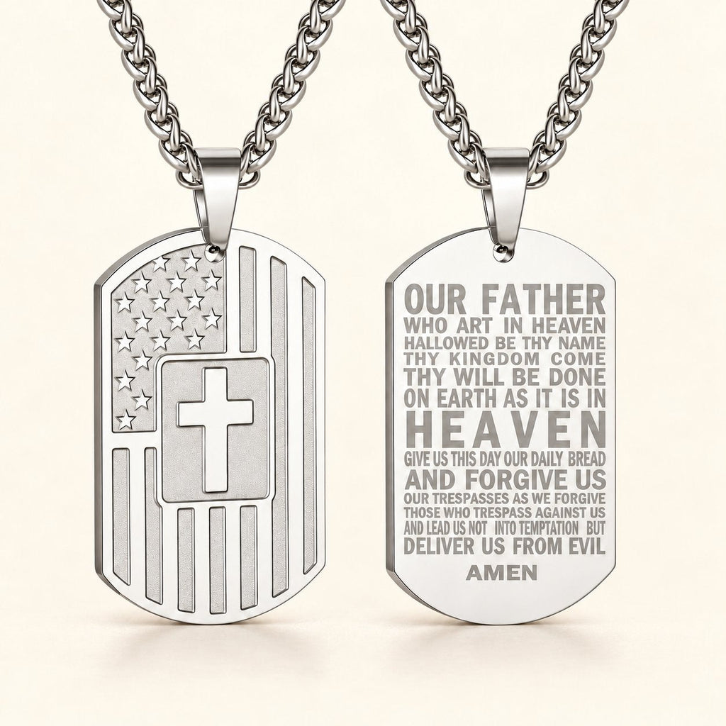 American Flag & Cross Double-Sided Scripture Necklace