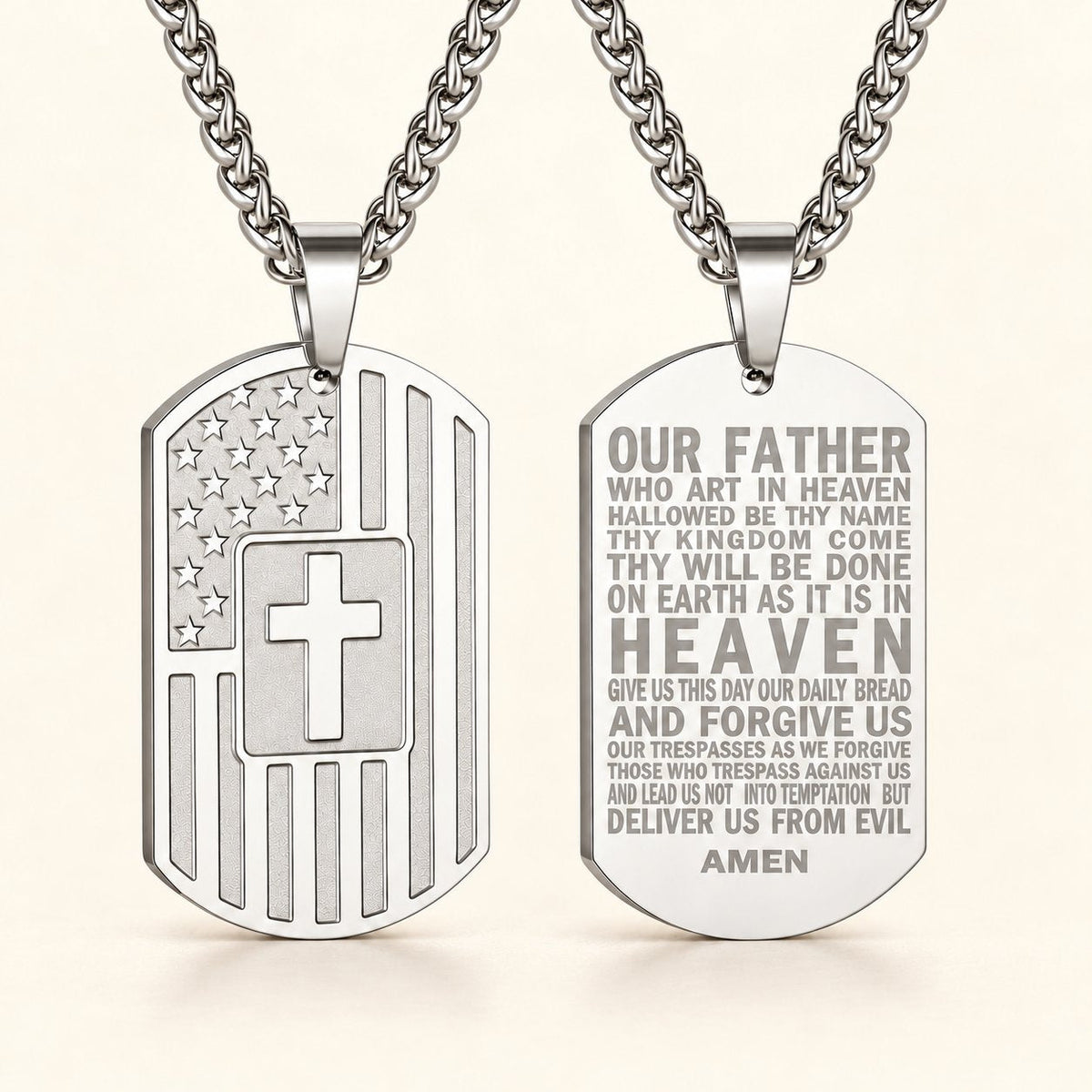 American Flag & Cross Double-Sided Scripture Necklace
