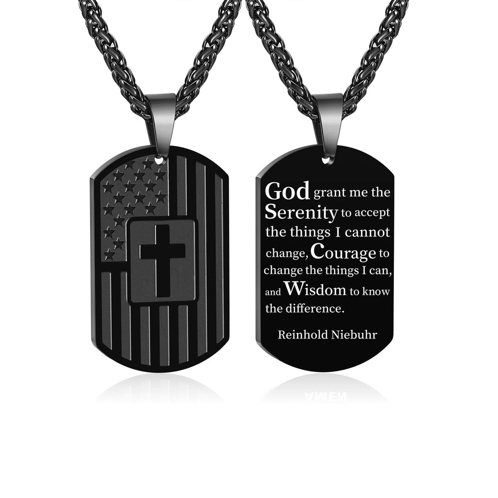 Collar de Escritura a Doble Cara con Bandera y Cruz: Símbolo de Fuerza y Valor Sagrados