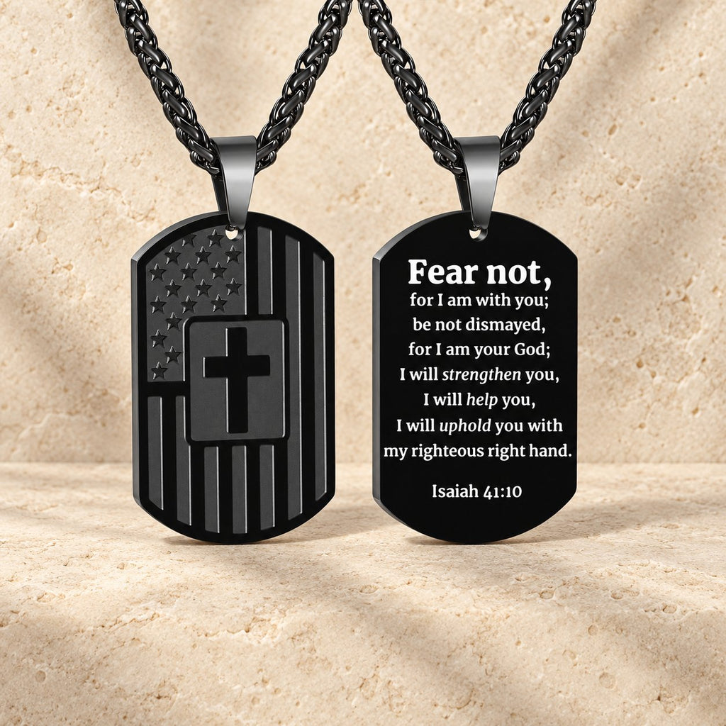American Flag & Cross Double-Sided Scripture Necklace