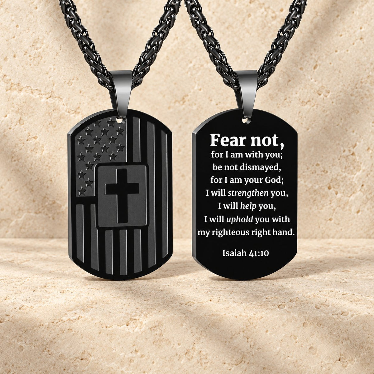 American Flag & Cross Double-Sided Scripture Necklace