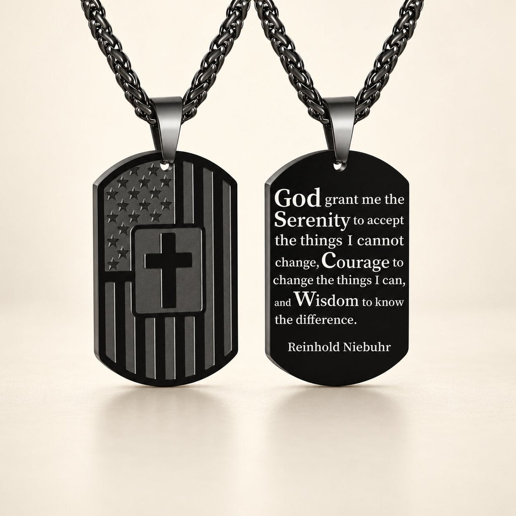 American Flag & Cross Double-Sided Scripture Necklace