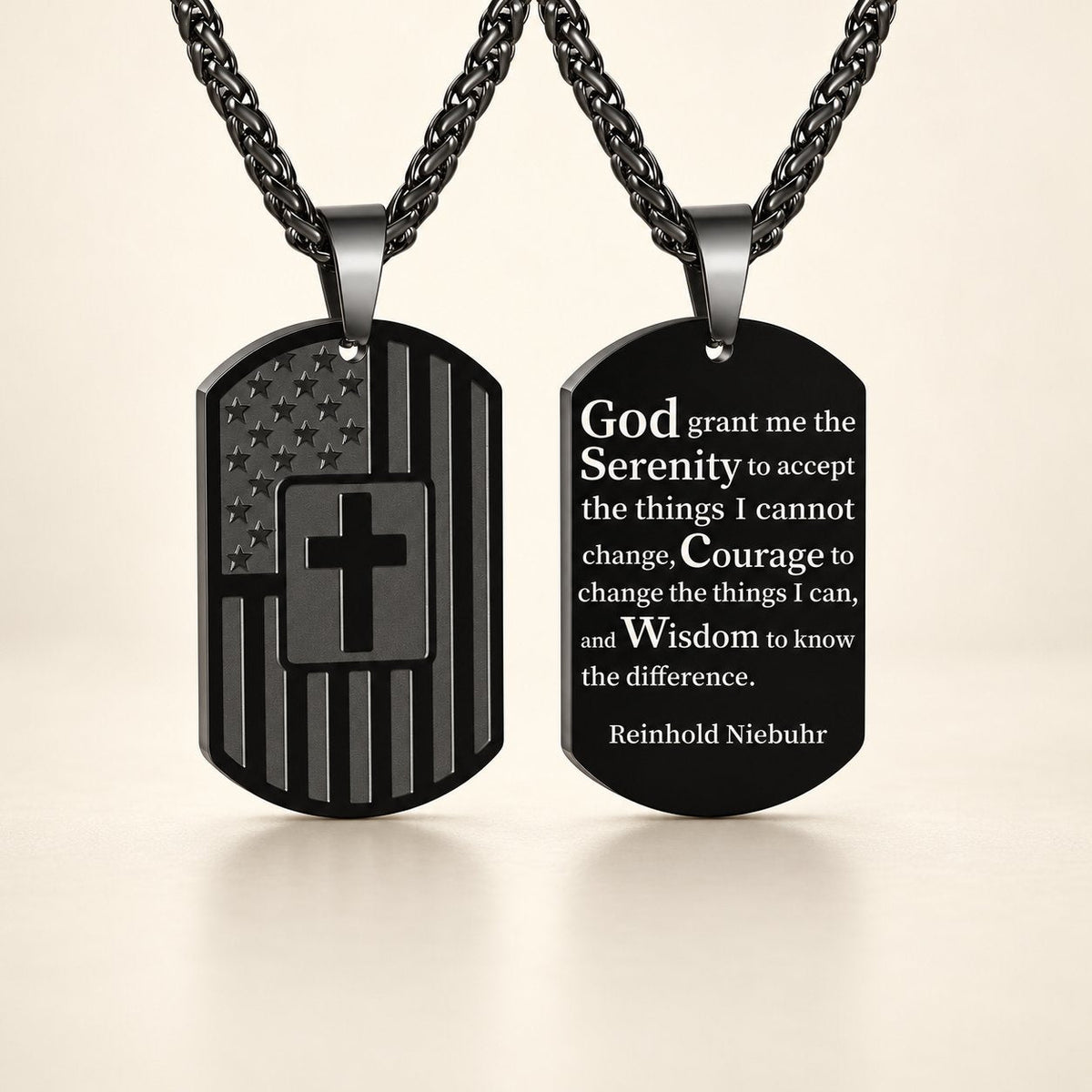 American Flag & Cross Double-Sided Scripture Necklace