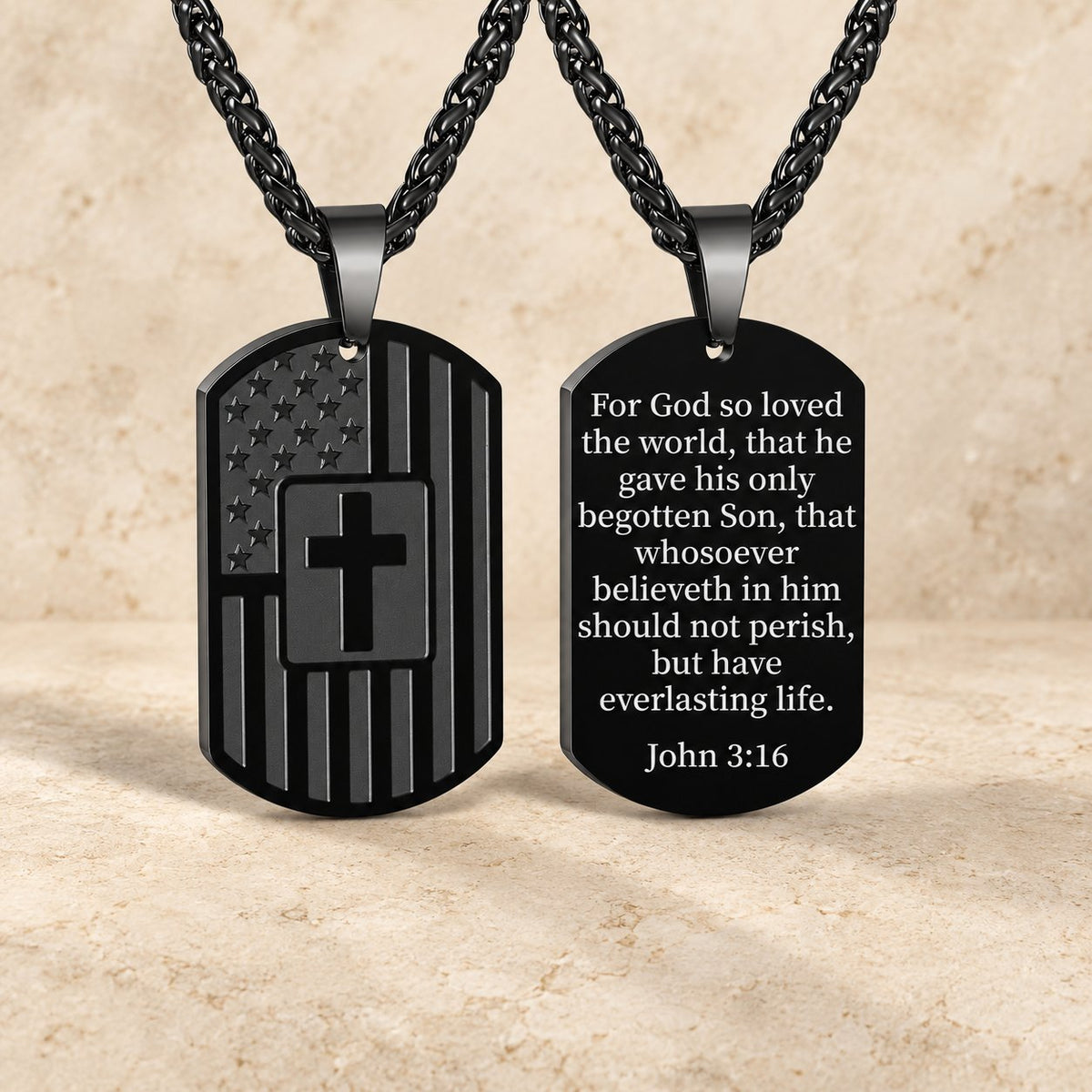 American Flag & Cross Double-Sided Scripture Necklace