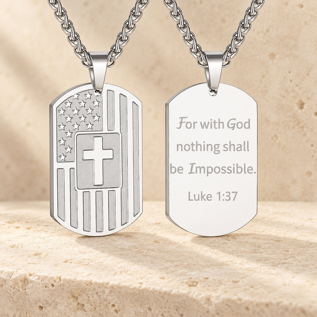 American Flag & Cross Double-Sided Scripture Necklace