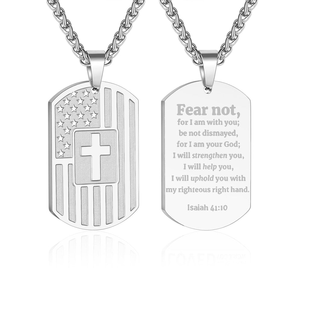 Collar de Escritura a Doble Cara con Bandera y Cruz: Símbolo de Fuerza y Valor Sagrados