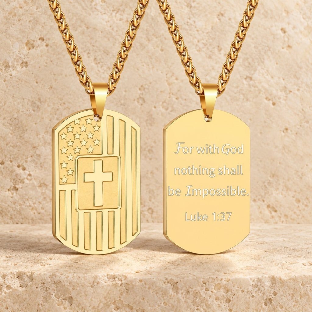 American Flag & Cross Double-Sided Scripture Necklace