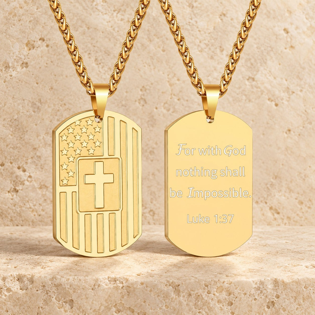 American Flag & Cross Double-Sided Scripture Necklace