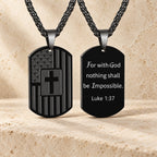 American Flag & Cross Double-Sided Scripture Necklace