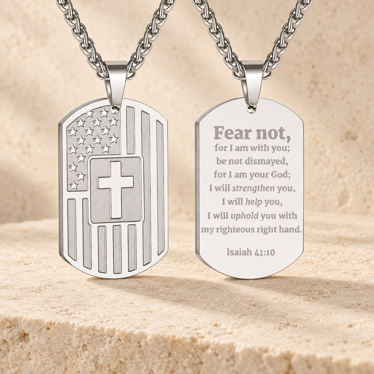 American Flag & Cross Double-Sided Scripture Necklace