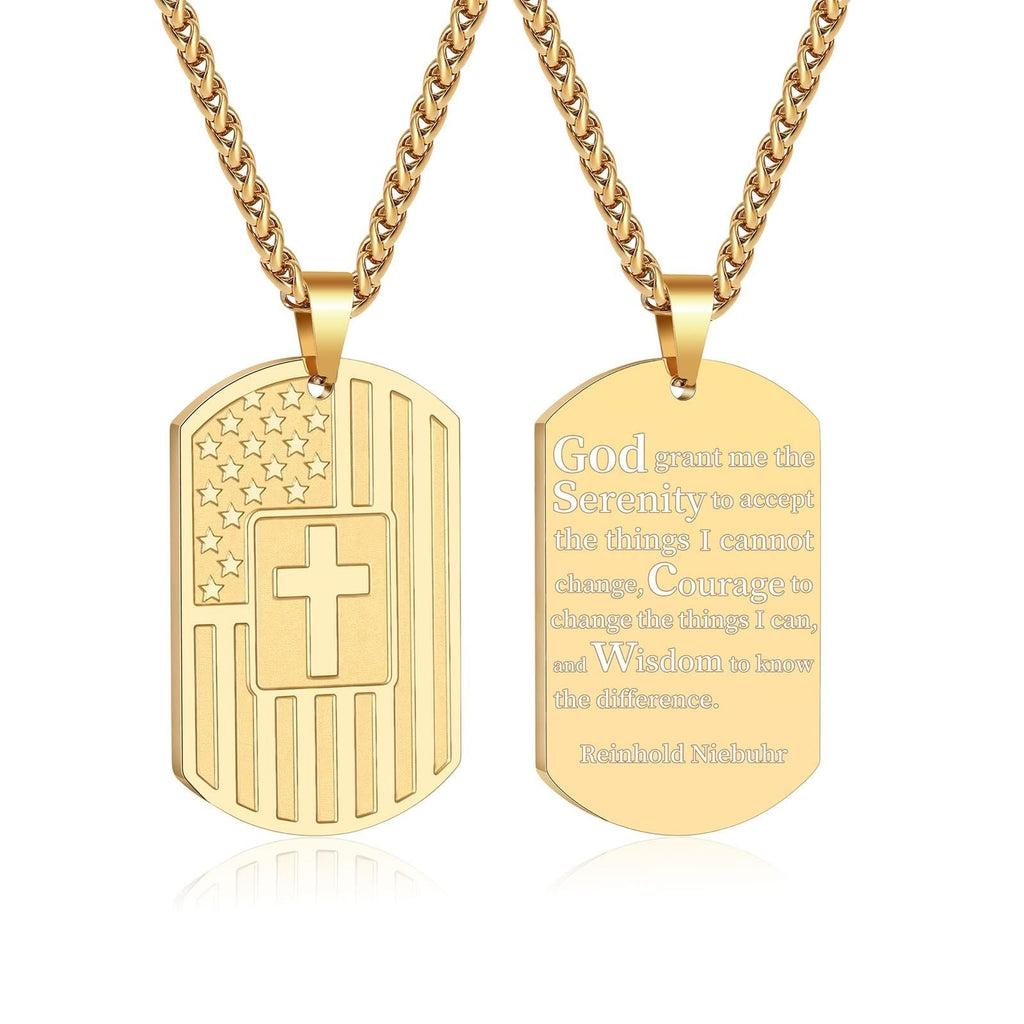 Collar de Escritura a Doble Cara con Bandera y Cruz: Símbolo de Fuerza y Valor Sagrados