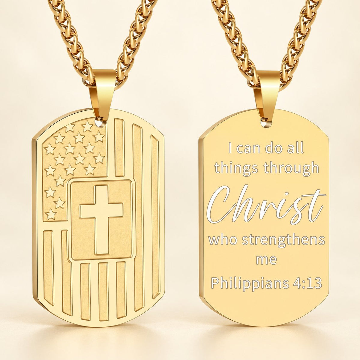 American Flag & Cross Double-Sided Scripture Necklace