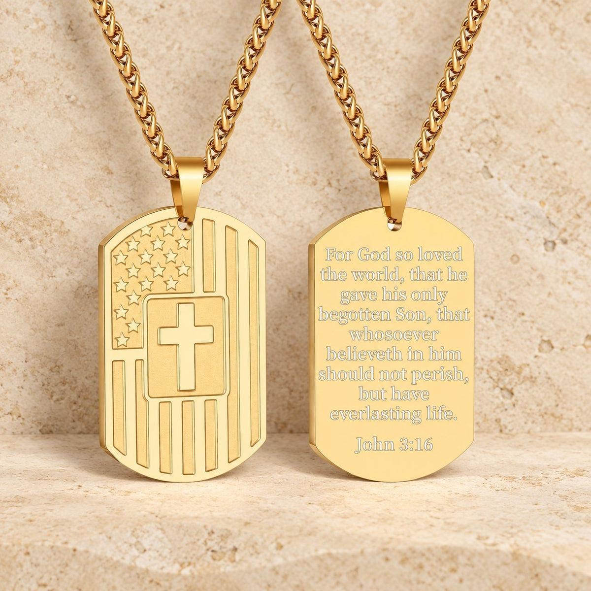 American Flag & Cross Double-Sided Scripture Necklace