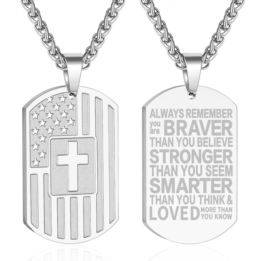 Collar de Escritura a Doble Cara con Bandera y Cruz: Símbolo de Fuerza y Valor Sagrados