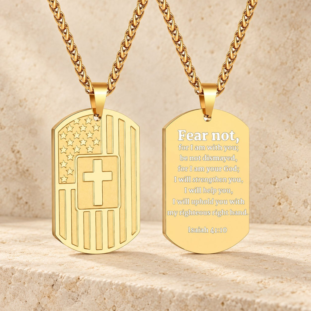American Flag & Cross Double-Sided Scripture Necklace
