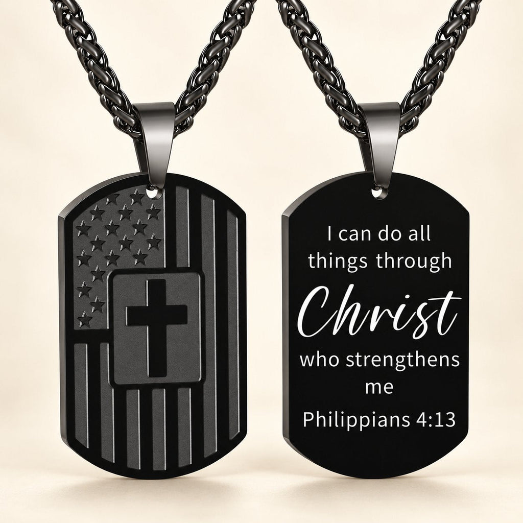 American Flag & Cross Double-Sided Scripture Necklace