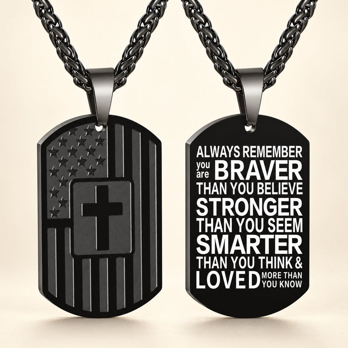 American Flag & Cross Double-Sided Scripture Necklace
