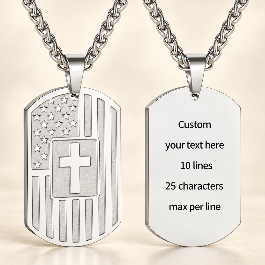 American Flag & Cross Double-Sided Scripture Necklace