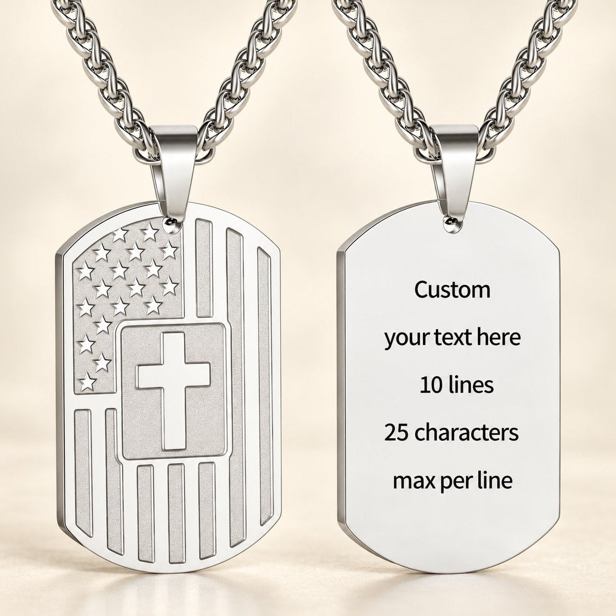 American Flag & Cross Double-Sided Scripture Necklace