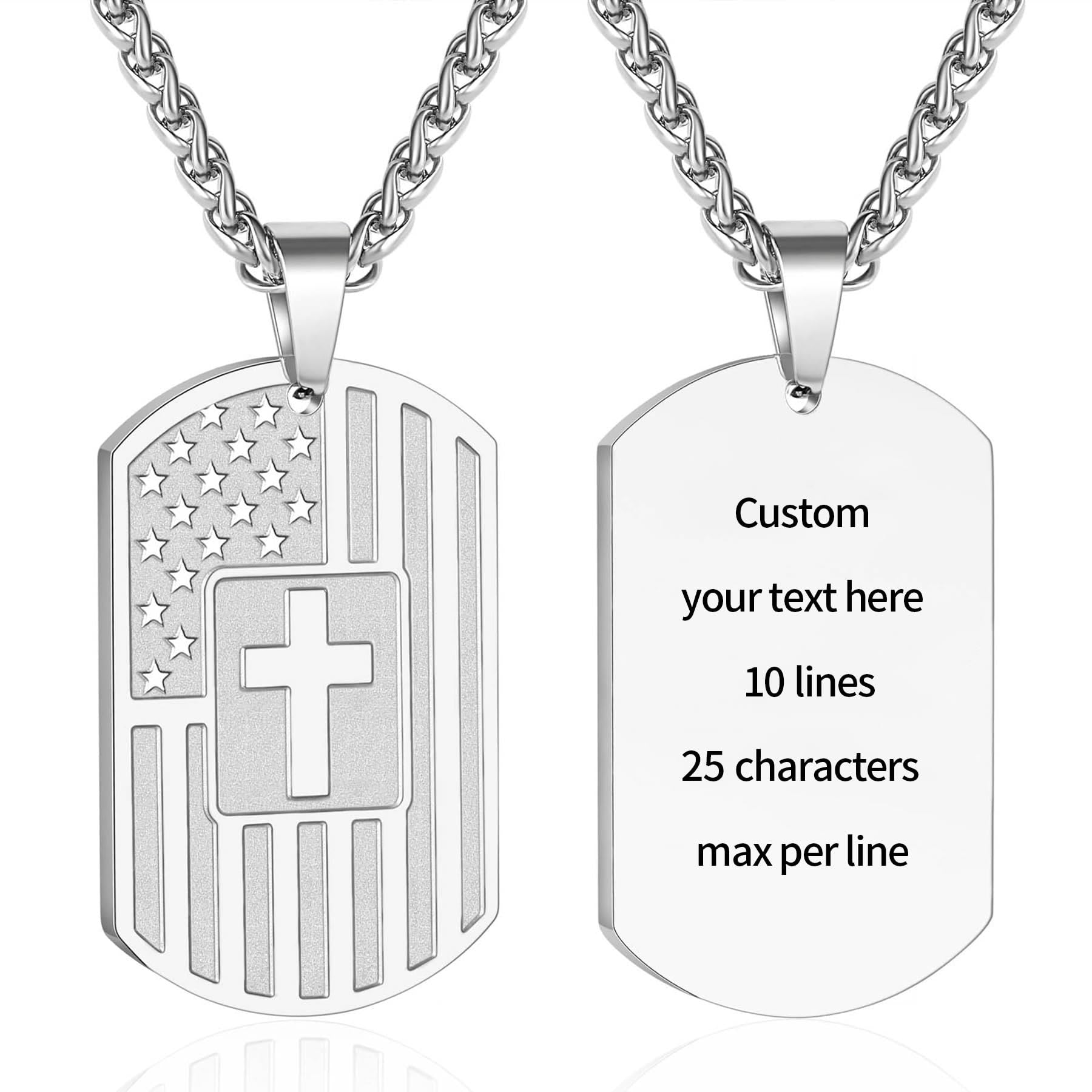 Collar de Escritura a Doble Cara con Bandera y Cruz: Símbolo de Fuerza y Valor Sagrados
