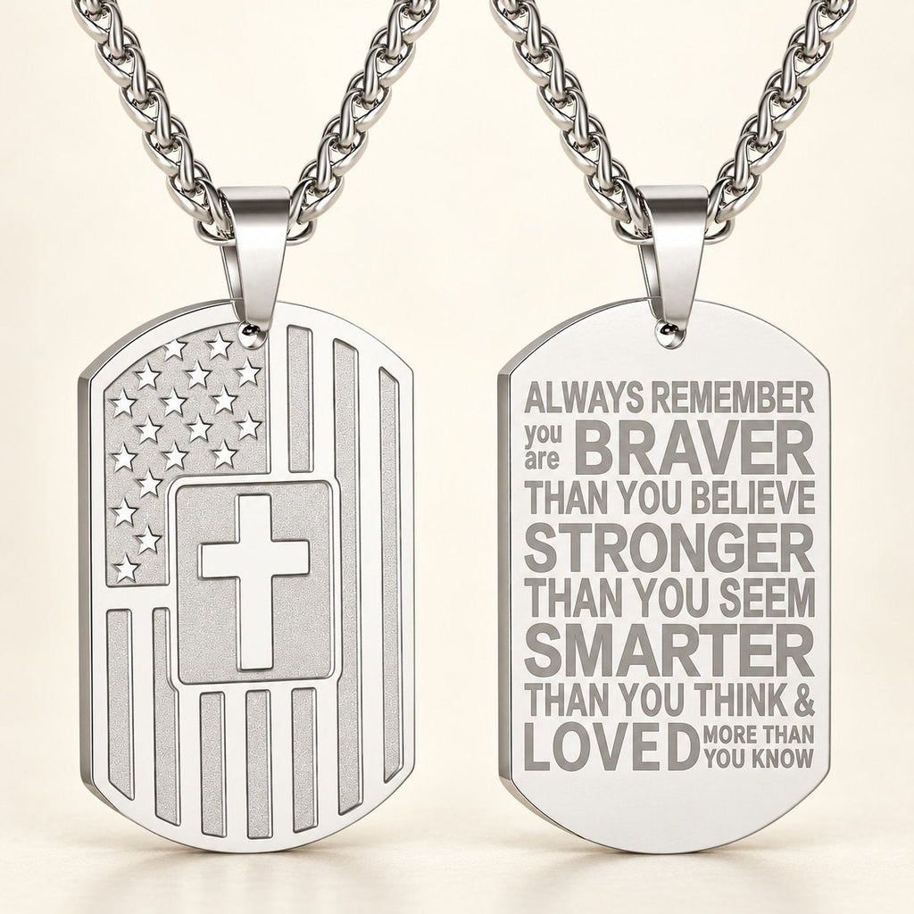 American Flag & Cross Double-Sided Scripture Necklace