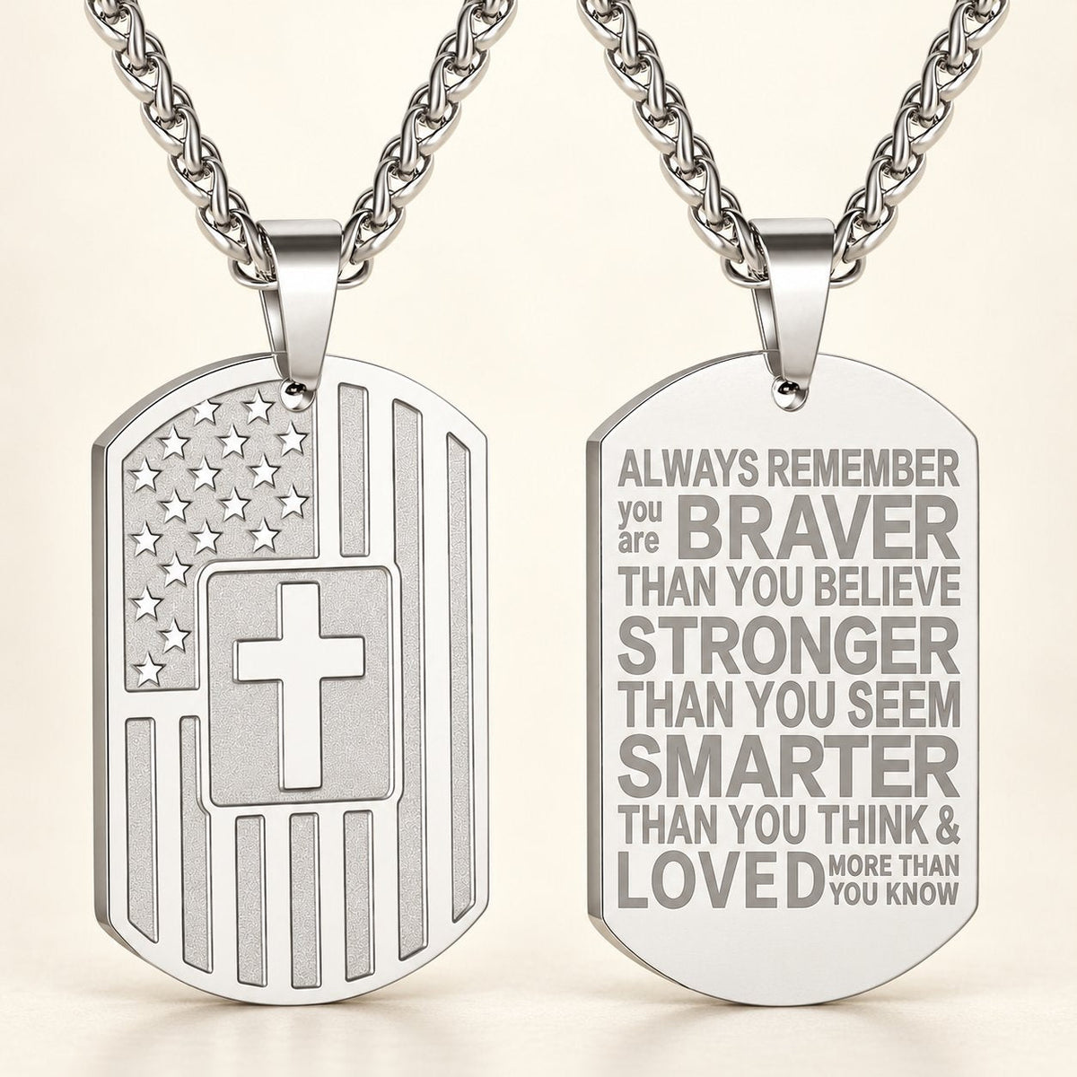 American Flag & Cross Double-Sided Scripture Necklace