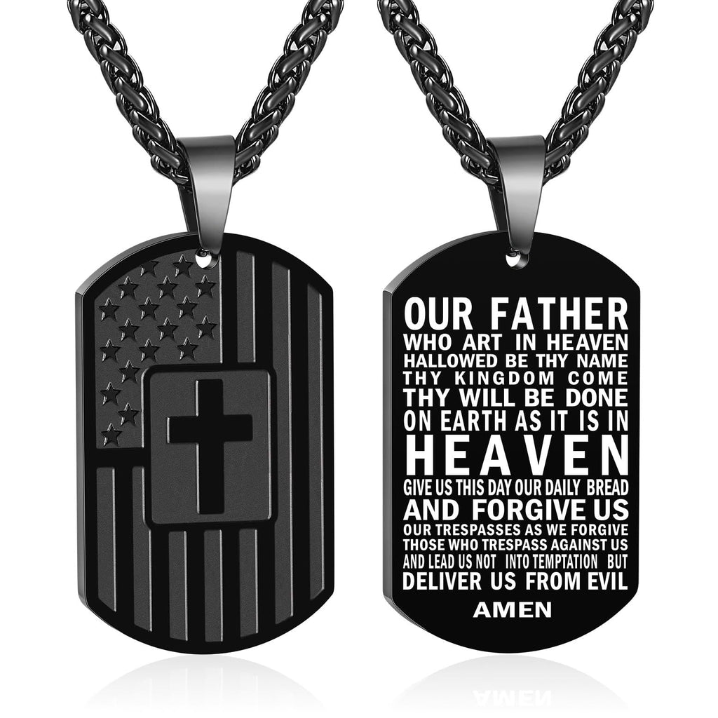 Collar de Escritura a Doble Cara con Bandera y Cruz: Símbolo de Fuerza y Valor Sagrados