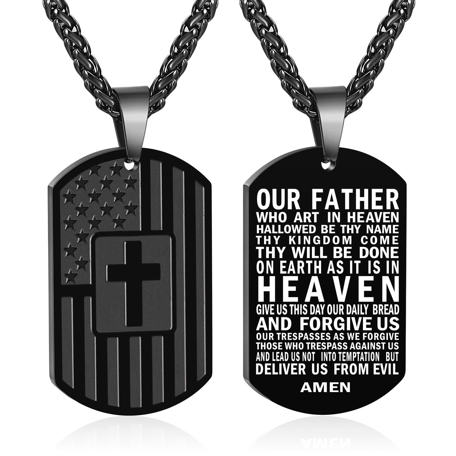 Collar de Escritura a Doble Cara con Bandera y Cruz: Símbolo de Fuerza y Valor Sagrados