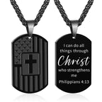 Collar de Escritura a Doble Cara con Bandera y Cruz: Símbolo de Fuerza y Valor Sagrados