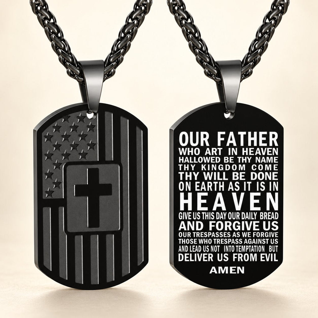 American Flag & Cross Double-Sided Scripture Necklace